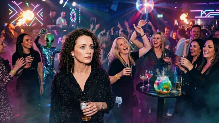 Woman looking confused and out of place at a loud nightclub, representing the feeling of losing your personality and energy on Ozempic.