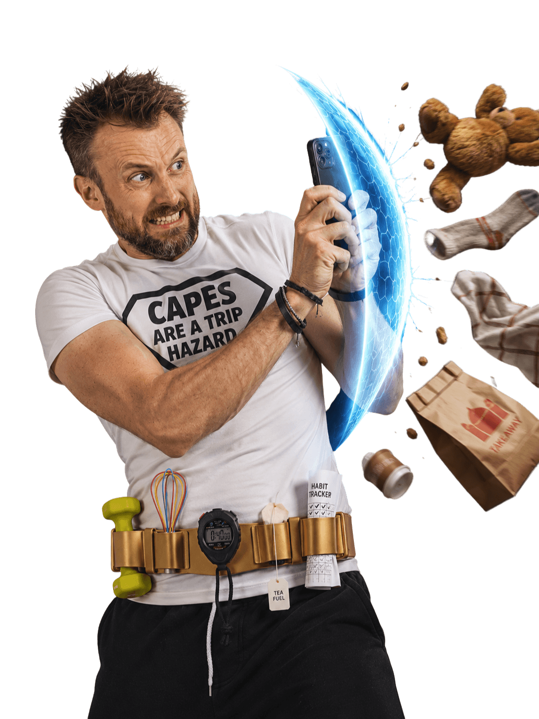 Anthony using the Rise and Redefine app as a shield against everyday chaos