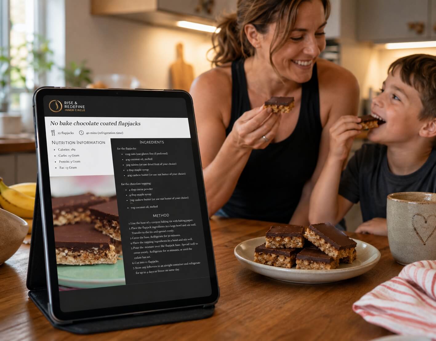 The Rise and Redefine fitness app shown on a phone