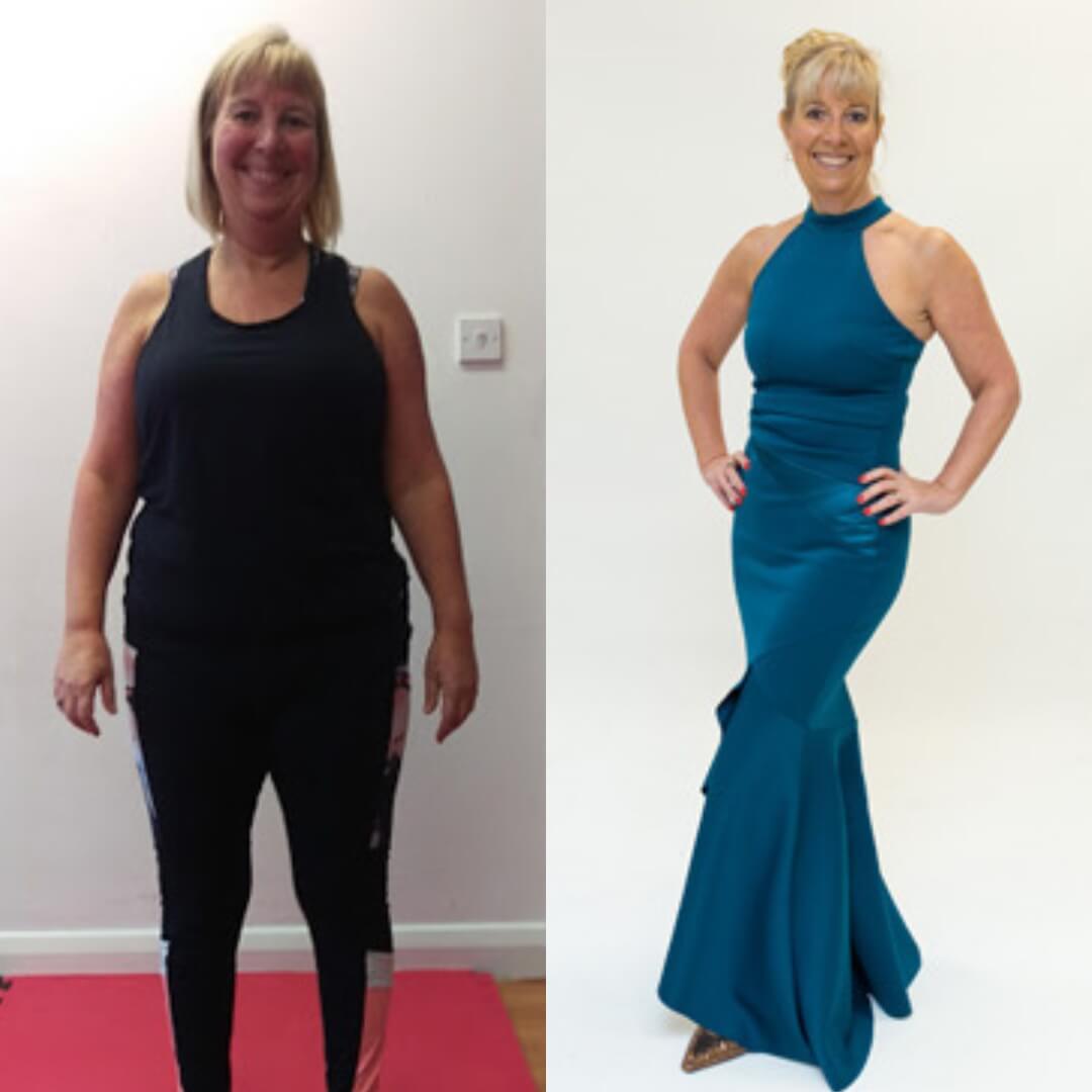 Sue before and after her transformation